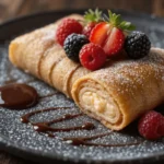 Fried Xango Dessert with cheesecake filling and caramel drizzle